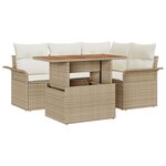 vidaXL Canapé de jardin 5 pièces avec coussins beige en poly rotin