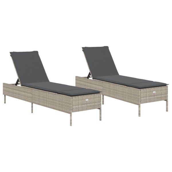 vidaXL Chaises longues avec coussins lot de 2 gris résine tressée