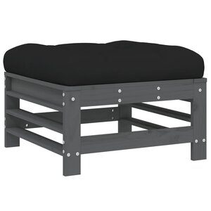 vidaXL Repose-pied de jardin avec coussin gris bois de pin massif