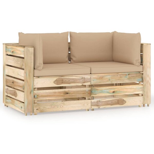 vidaXL Canapé de jardin 2 places avec coussins Bois imprégné de vert