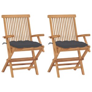 vidaXL Chaises de jardin et coussins anthracite lot de 2 Bois de teck