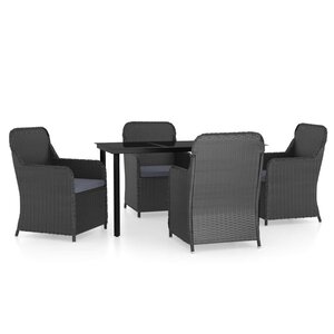 vidaXL Ensemble à manger de jardin avec coussins 5 Pièces Noir