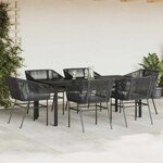 vidaXL Ensemble à manger de jardin coussins 7Pièces noir poly rotin verre