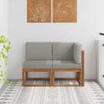 vidaXL Canapé d’extérieur milieu et coin 2 Pièce Gris Naturel et Clair