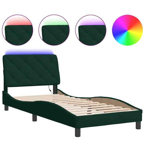 vidaXL Cadre de lit avec LED sans matelas vert foncé 90x200 cm velours