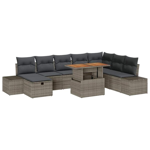 vidaXL Ensemble de canapé de jardin avec coussin 9 Pièces Gris Poly rotin
