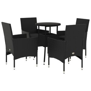 vidaXL Ensemble à manger de jardin et coussins 5 Pièces noir rotin verre