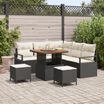 vidaXL Ensemble de Sofa de Jardin 8 Pièces avec Coussins Noir Poly Rattan Acacia