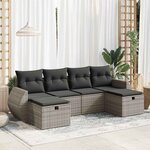 vidaXL Salon de jardin 6 Pièces avec coussins gris résine tressée