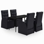 vidaXL Ensemble à manger de jardin avec coussins 5 Pièces Noir