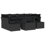 vidaXL Canapé de jardin 7 pièces avec coussins en rotin noir