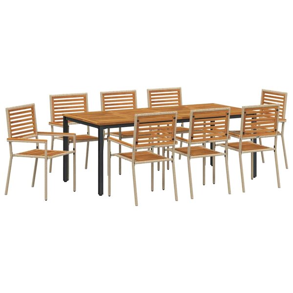 vidaXL Ensemble de salle à manger pour jardin 9 Pièces Beige et Marron