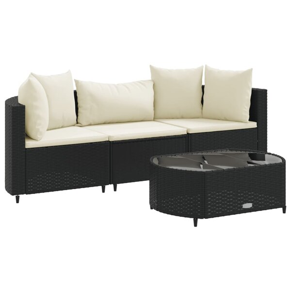 vidaXL Salon de jardin 4 Pièces avec coussins noir résine tressée
