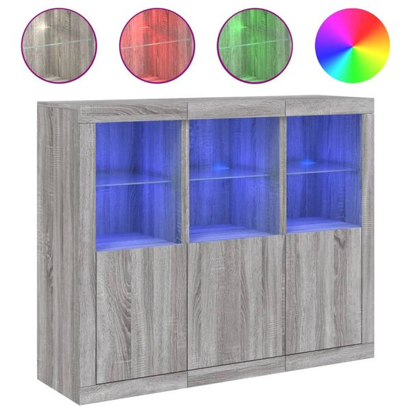 vidaXL Buffets avec lumières LED 3 Pièces sonoma gris bois d'ingénierie