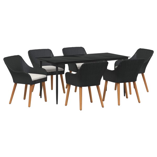 vidaXL Ensemble de salle à manger pour jardin 7 Pièces Noir polyrotin