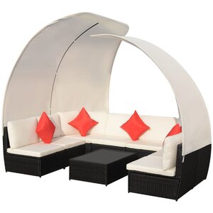 Salon de jardin meuble d'extérieur ensemble de mobilier 9 pièces avec auvents résine tressée noir 02_0017887