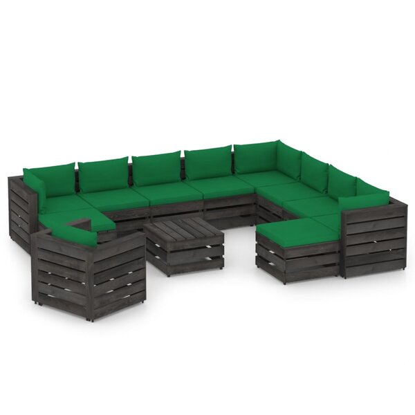 vidaXL Salon de jardin 12 Pièces avec coussins Bois imprégné de gris
