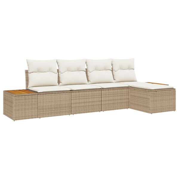 Set de Canapé de Jardin vidaXL de 5 Pièces avec Coussins Beige en Rotin Poly