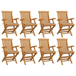 vidaXL Chaises de jardin avec coussins beige lot de 8 Bois teck massif