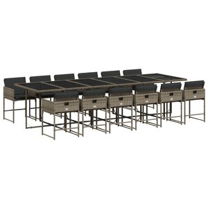 vidaXL Ensemble à manger de jardin coussins 13 Pièces gris résine tressée