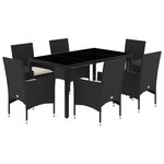 vidaXL Ensemble à manger de jardin et coussins 7 Pièces noir rotin acacia