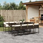 vidaXL Ensemble à manger de jardin et coussins 9 Pièces marron poly rotin