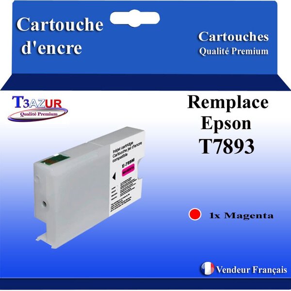 T3AZUR- Cartouche Compatible avec Epson T7893 T7913 remplace Epson WorkForce Pro WF5110DW WF5190DW WF5620DWF WF5690DWF Magenta