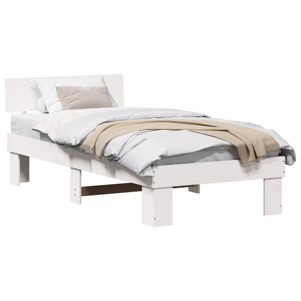 vidaXL Cadre de lit avec tête de lit Blanc 90 x 190 cm Pin massif