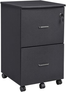 Caisson de bureau mobile avec serrure 2 tiroirs système de blocage des roulettes rails de suspension réglables 72 cm noir granite 12_0000354