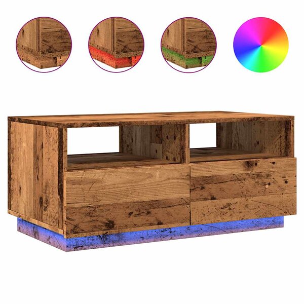 vidaXL Table basse avec lumières LED vieux bois 90x49x40 cm