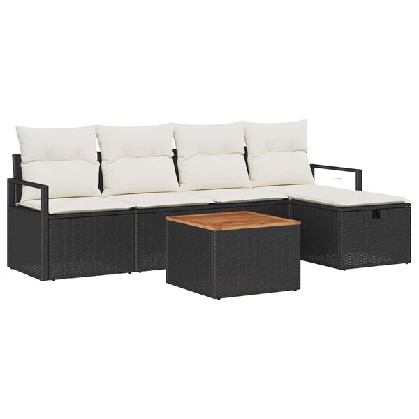 vidaXL Ensemble de canapé de jardin avec coussin 6 Pièces Noir Poly rotin
