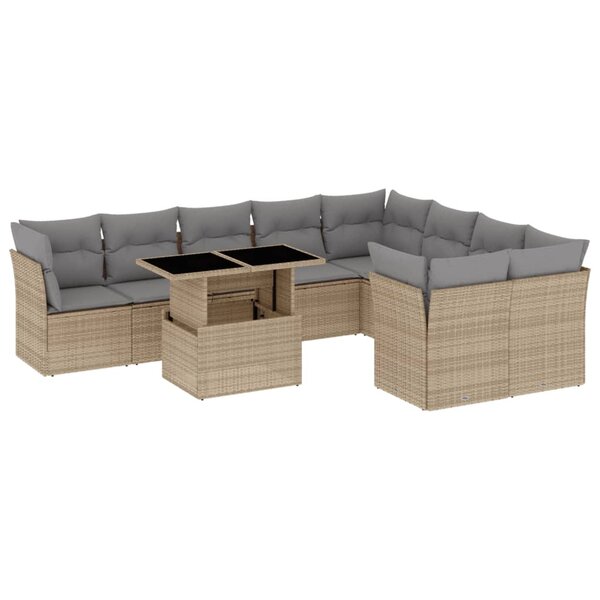 vidaXL Salon de jardin avec coussins 10 Pièces beige résine tressée