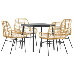 vidaXL Ensemble à manger jardin coussins 5Pièces marron poly rotin verre