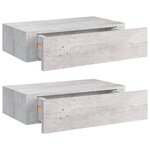 vidaXL Étagères à tiroir murales 2 Pièces Gris béton 40x23 5x10 cm MDF