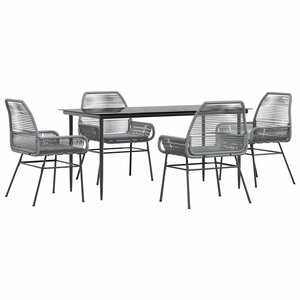 vidaXL Ensemble à manger jardin coussins 5 Pièces gris poly rotin verre