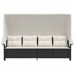 vidaXL Chaise longue avec auvent et coussins noir résine tressée
