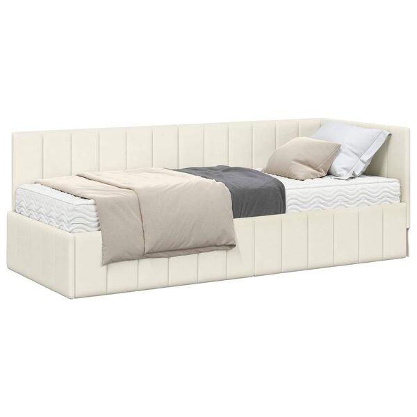 vidaXL Cadre de lit d'angle avec matelas 2 pc Crème 80 x 200 cm