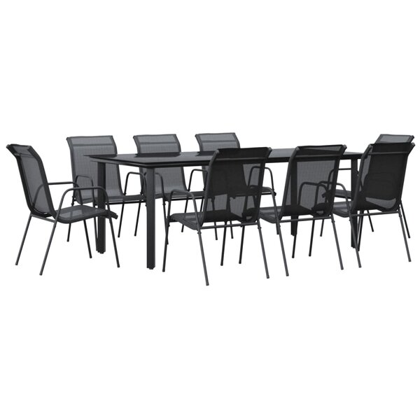 vidaXL Ensemble à manger de jardin 9 Pièces noir textilène et acier