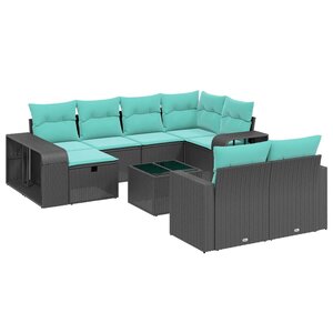 vidaXL Salon de jardin 11 Pièces avec coussins noir résine tressée