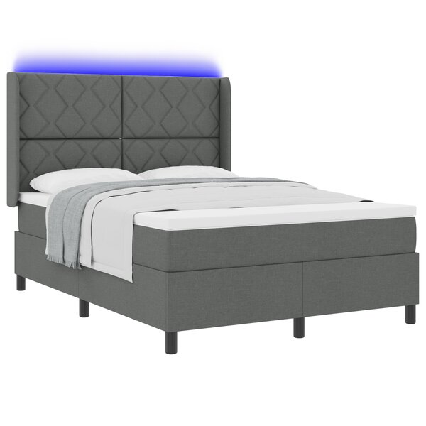 Lit box spring vidaXL avec matelas et LED Gris foncé 160x200 cm Tissu