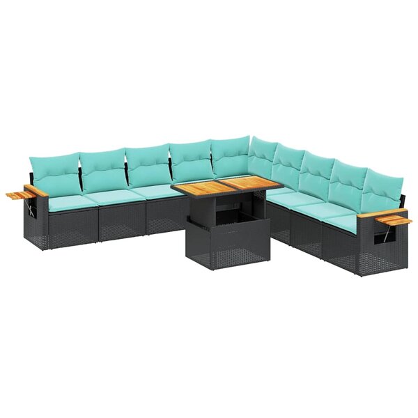 vidaXL Salon de jardin 11 Pièces avec coussins noir résine tressée