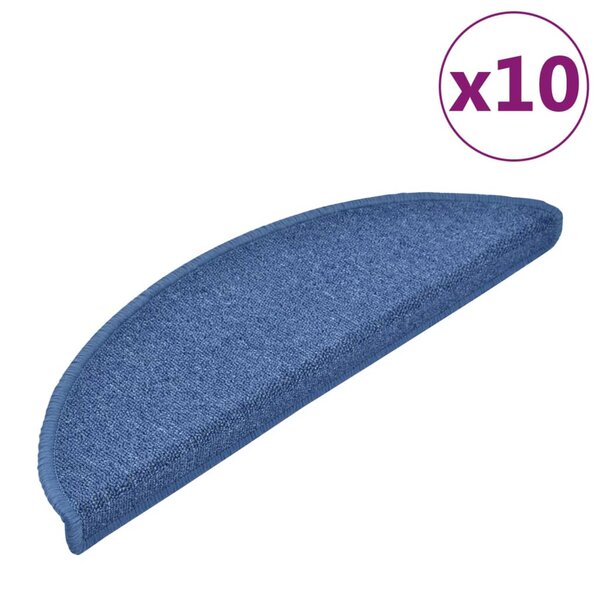 vidaXL Tapis d'escalier 10 pièces 56 x 17 x 3 cm Bleu Demi-rond