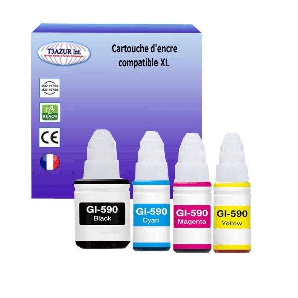 4 Cartouches compatibles avec Canon Pixma G3500, G3501, G3510, G4500, G4510, G4511 remplace Canon GI-590 - T3AZUR