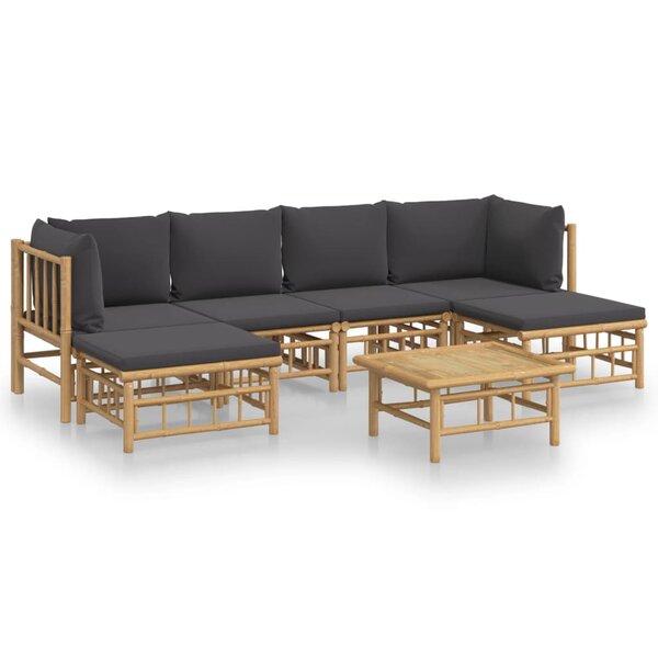 vidaXL Salon de jardin 7 Pièces avec coussins gris foncé bambou