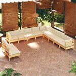 vidaXL Salon de jardin 11 Pièces avec coussins crème Bois de pin solide