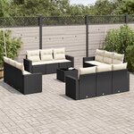 vidaXL Salon de jardin avec coussins 13 Pièces noir résine tressée