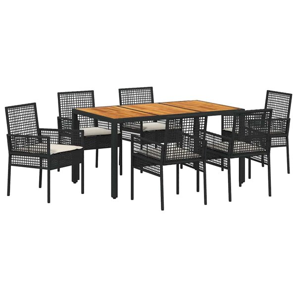 vidaXL Ensemble de salle à manger pour jardin 7 Pièces Noir polyrotin