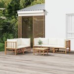 vidaXL Salon de jardin 6 Pièces avec coussins blanc crème bambou