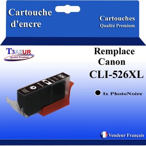 T3AZUR - Cartouche compatibles avec Canon CLI526 CLI-526 XL pour Canon Pixma MG5100 MG5140 MG5150 MG5200 MG5250 MG5350 MG6150 - Photo Noire