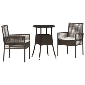 vidaXL Ensemble de Salle à Manger de Jardin 3 Pièces Marron Poly Rattan